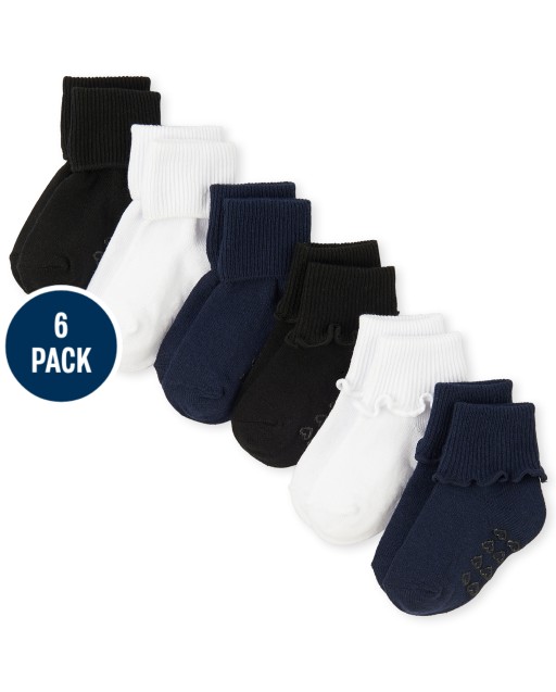 Baby And Toddler Girls Uniform Ruffle Turn Cuff Socks 6-Pack