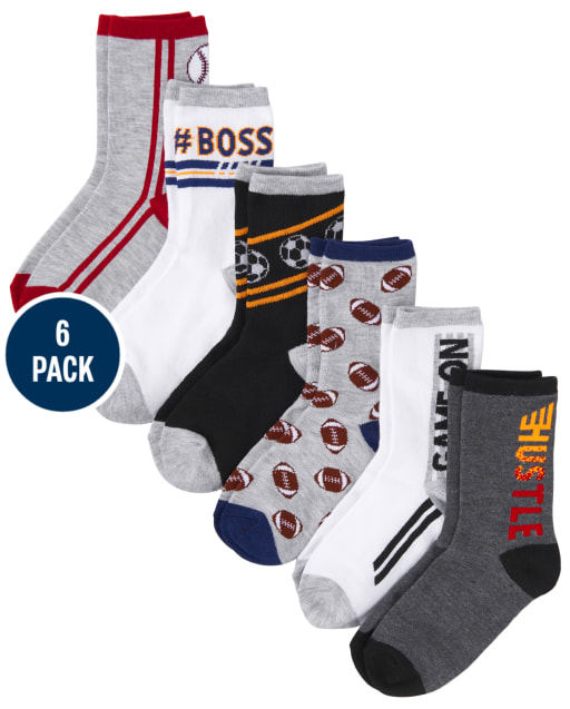 The Childrens Place Boys Big 6 Pack Novelty Graphic Ankle Socks 