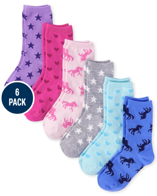 Girls Star Crew Socks 6-Pack