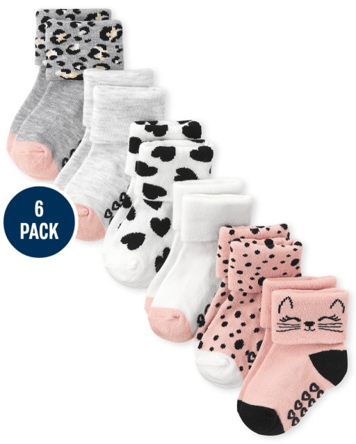 Toddler Girls Cat Turn Cuff Socks 6-Pack