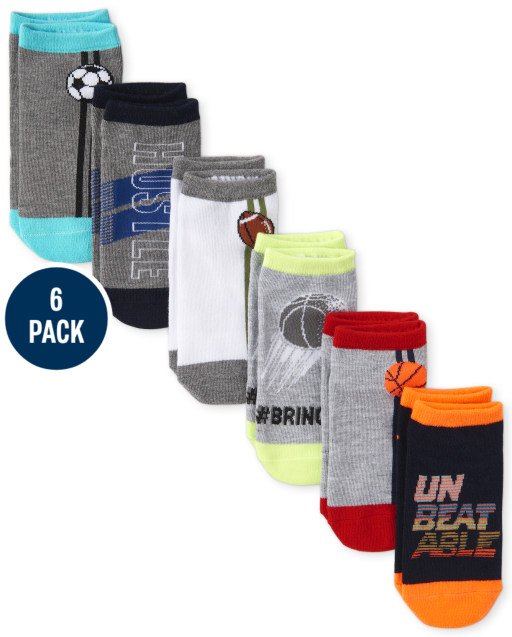 Boys Sports Cushioned Ankle Socks 6-Pack