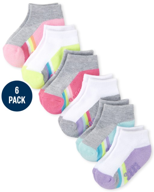 Calcetines tobilleros acolchados con bloques de colores para niñas pequeñas, paquete de 6