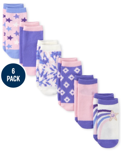 Paquete de 6 calcetines tobilleros con estrellas para niñas pequeñas