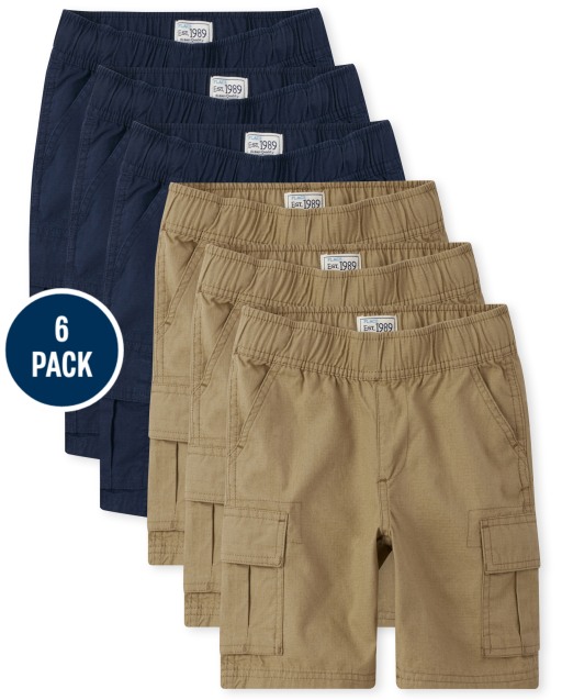 Boys Uniform Woven Pull On Cargo Shorts 6-Pack