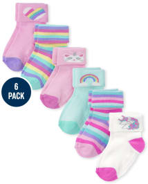 Toddler Girls Rainbow Turn Cuff Socks 6-Pack