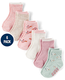 Baby And Toddler Girls Floral Ribbed Midi Socks 6-Pack