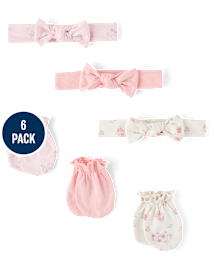 Baby Girls Floral Deer Bow Headwrap And Mittens 6-Piece Set