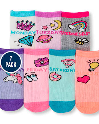 Paquete de 7 calcetines midi con íconos de días de la semana para niñas pequeñas