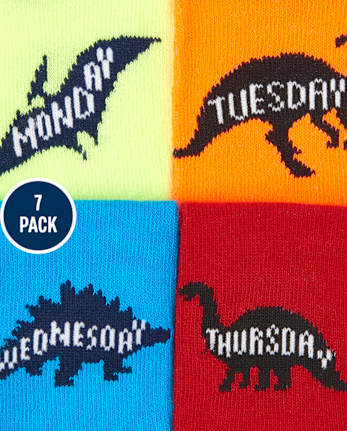 Paquete de 7 calcetines tobilleros con dinosaurios de Días de la semana para niños pequeños