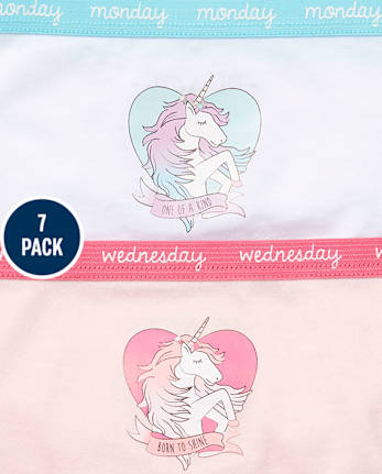 Lot de 7 sous-vêtements licorne scintillants Days Of The Week pour filles