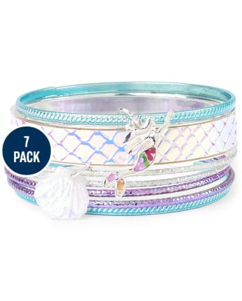 Paquete de 7 pulseras tipo brazalete con dijes de sirena para niñas