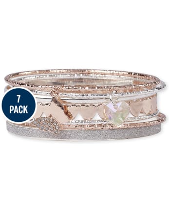 Paquete de 7 pulseras tipo brazalete con mariposas y purpurina para niñas
