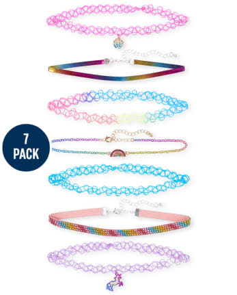 Girls Glitter Rainbow Choker Necklace 7-Pack