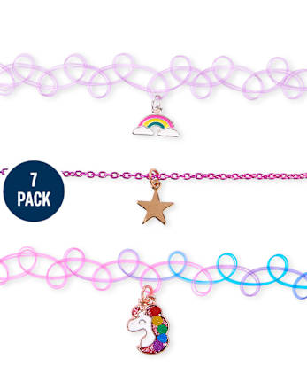 Girls Rainbow Choker Necklace 7-Pack