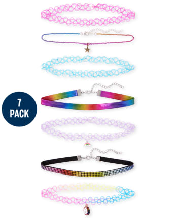 Girls Rainbow Choker Necklace 7-Pack