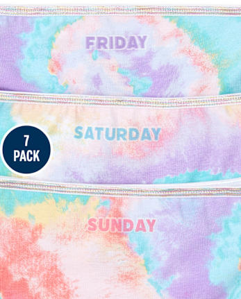 Lot de 7 hipsters tie-dye pour filles, jours de la semaine