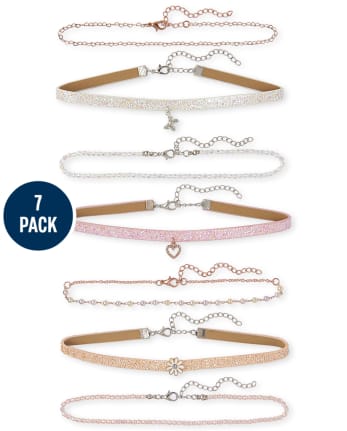 Girls Glitter Choker Necklace 7-Pack