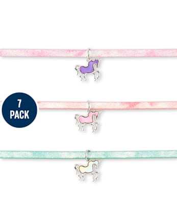 Girls Tie Dye Unicorn Choker Necklace 7-Pack