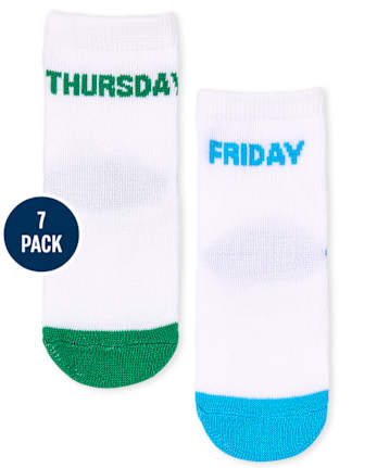 Lot de 7 paires de chaussettes unisexes pour bébés et tout-petits Jours de la semaine