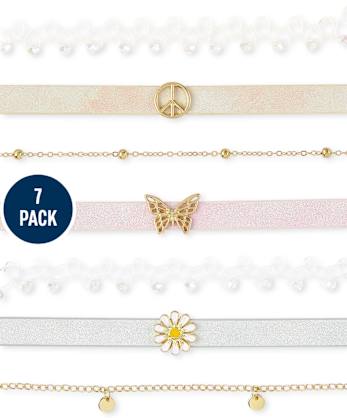 Girls Daisy Velvet Choker Necklace 7-Pack