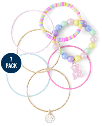 Paquete de 7 pulseras con cara feliz para niñas
