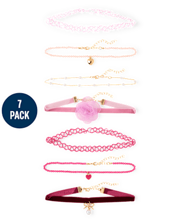 Girls Heart Choker Necklace 7-Pack