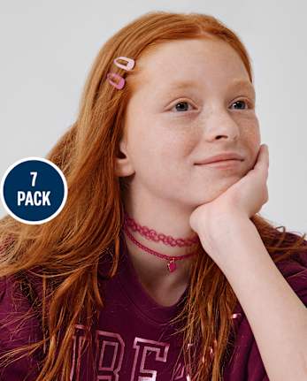 Girls Heart Choker Necklace 7-Pack