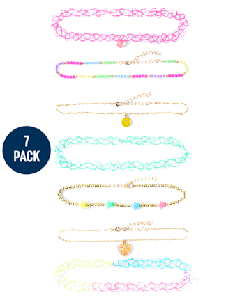 Girls Charm Choker Necklace 7-Pack