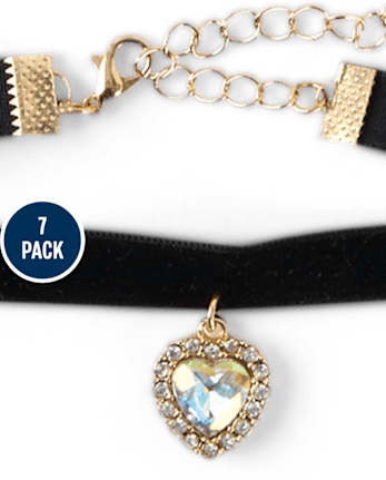 Girls Heart Choker Necklace 7-Pack - MULTI CLR