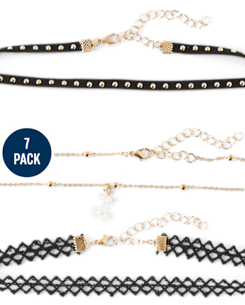Girls Heart Choker Necklace 7-Pack - MULTI CLR
