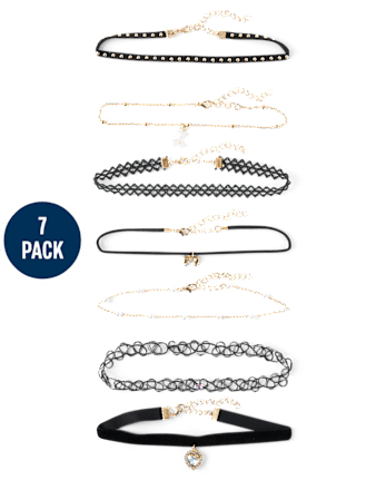 Girls Heart Choker Necklace 7-Pack - MULTI CLR
