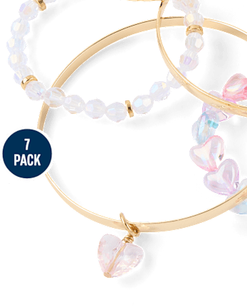 Girls Heart Bangle Bracelet 7-Pack