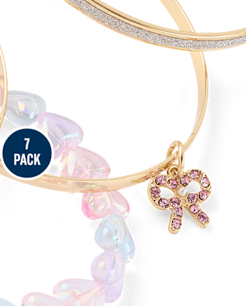 Girls Heart Bangle Bracelet 7-Pack