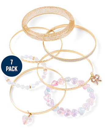 Girls Heart Bangle Bracelet 7-Pack