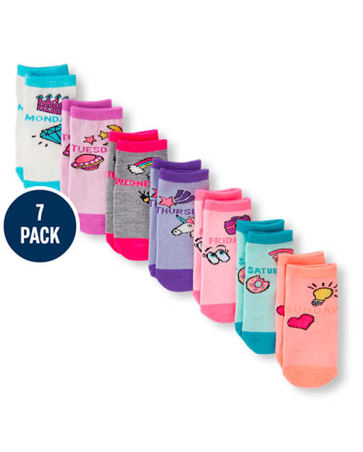 Paquete de 7 calcetines midi con íconos de días de la semana para niñas pequeñas