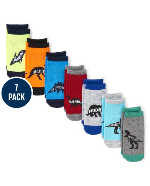 Paquete de 7 calcetines tobilleros con dinosaurios de Días de la semana para niños pequeños