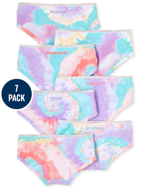Paquete de 7 ropa interior hipster con efecto tie-dye para días de la semana para niñas