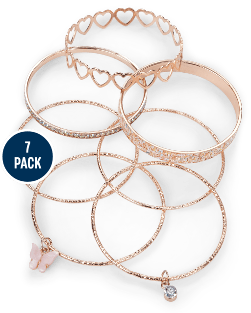 Girls Heart Bangle 7-Pack
