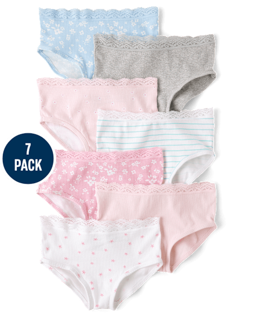 Girls Floral Ribbed Hipster Underwear 7-Pack