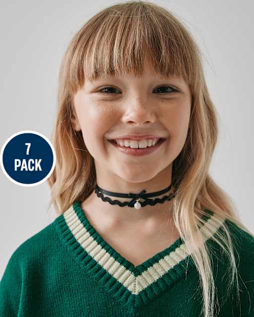Girls Bow Choker Necklace 7-Pack