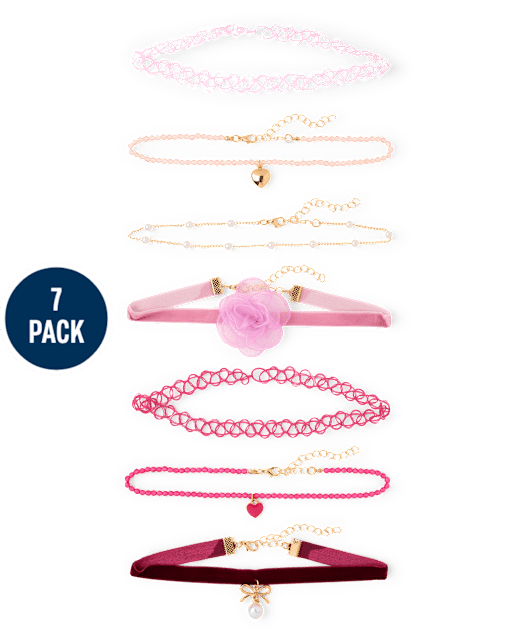 Girls Heart Choker Necklace 7-Pack