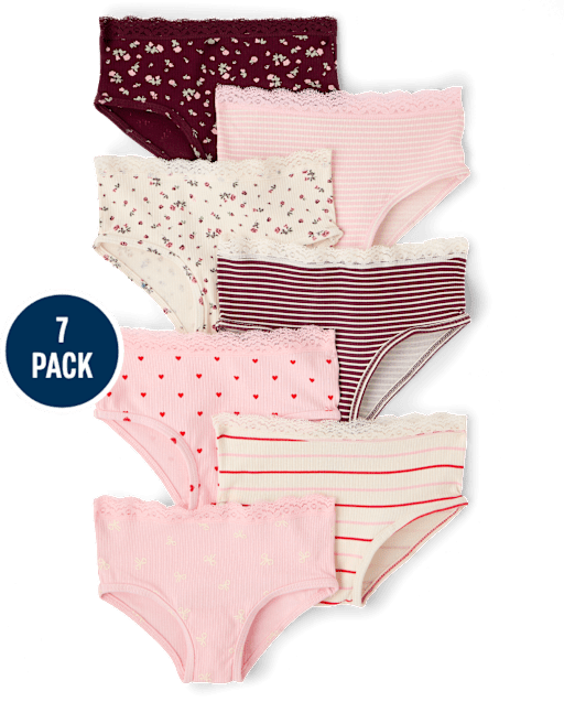 Girls Floral Ribbed Hipster Underwear 7-Pack