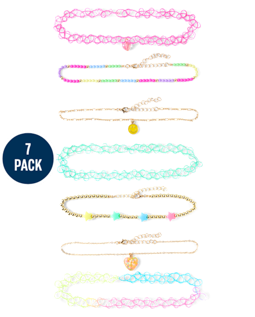 Girls Charm Choker Necklace 7-Pack
