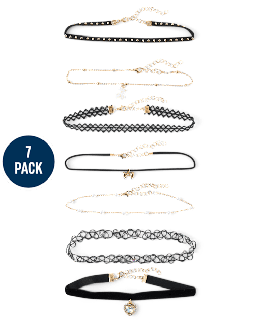 Collier ras du cou en forme de cœur pour filles (lot de 7)