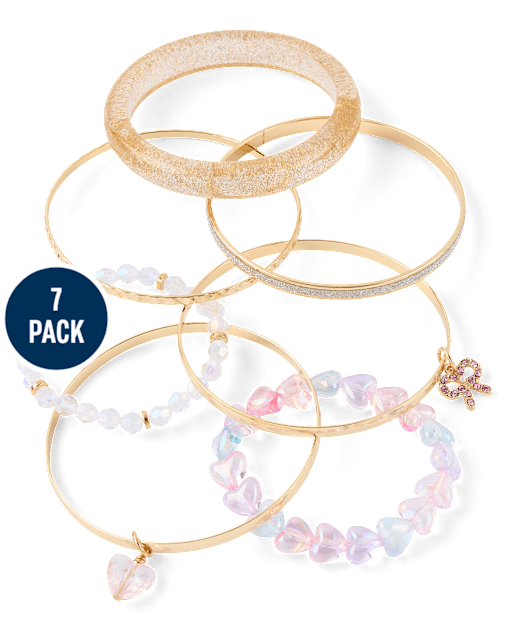 Girls Heart Bangle Bracelet 7-Pack