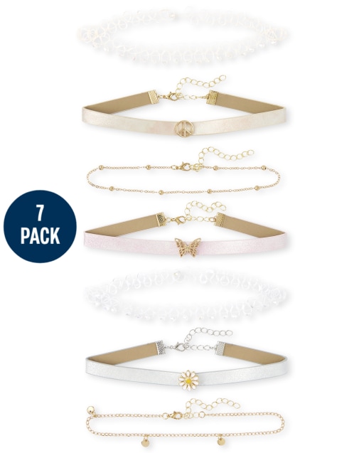 Girls Daisy Velvet Choker Necklace 7-Pack