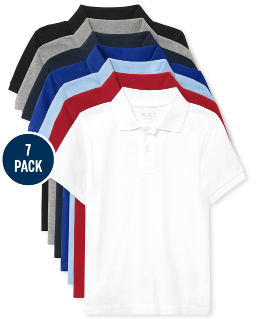 Boys Uniform Short Sleeve Pique Polo 7-Pack