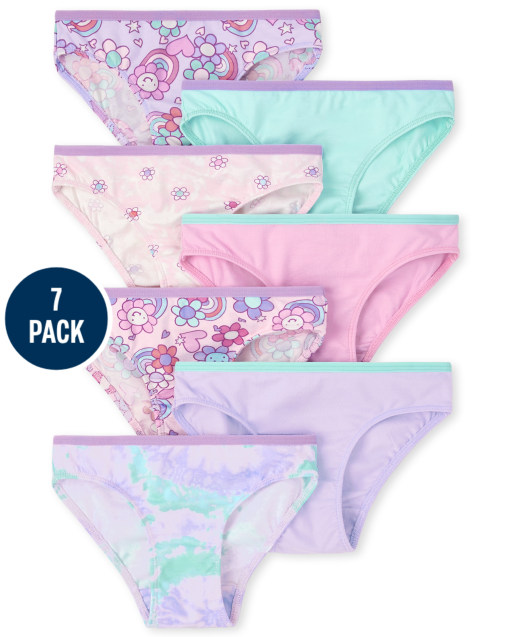Braguitas de bikini con efecto tie-dye para niñas, paquete de 7