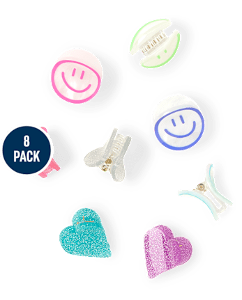 Girls Happy Face Heart Hair Clip 8-Pack