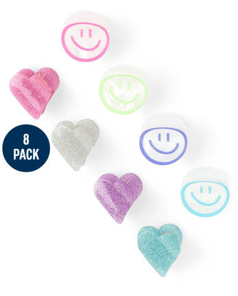Paquete de 8 pinzas para el cabello con forma de corazón y cara feliz para niñas